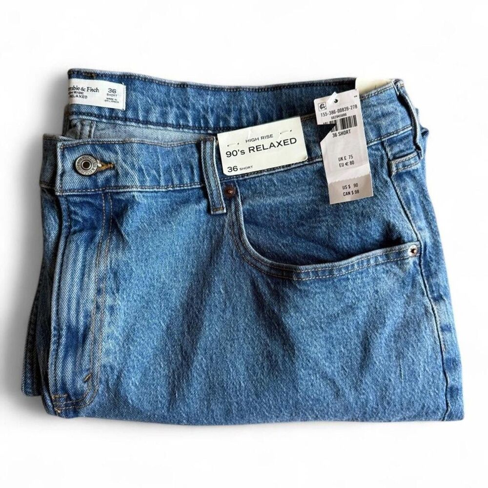 Abercrombie & Fitch 90s relaxed high rise blue jeans size 36 short NWT